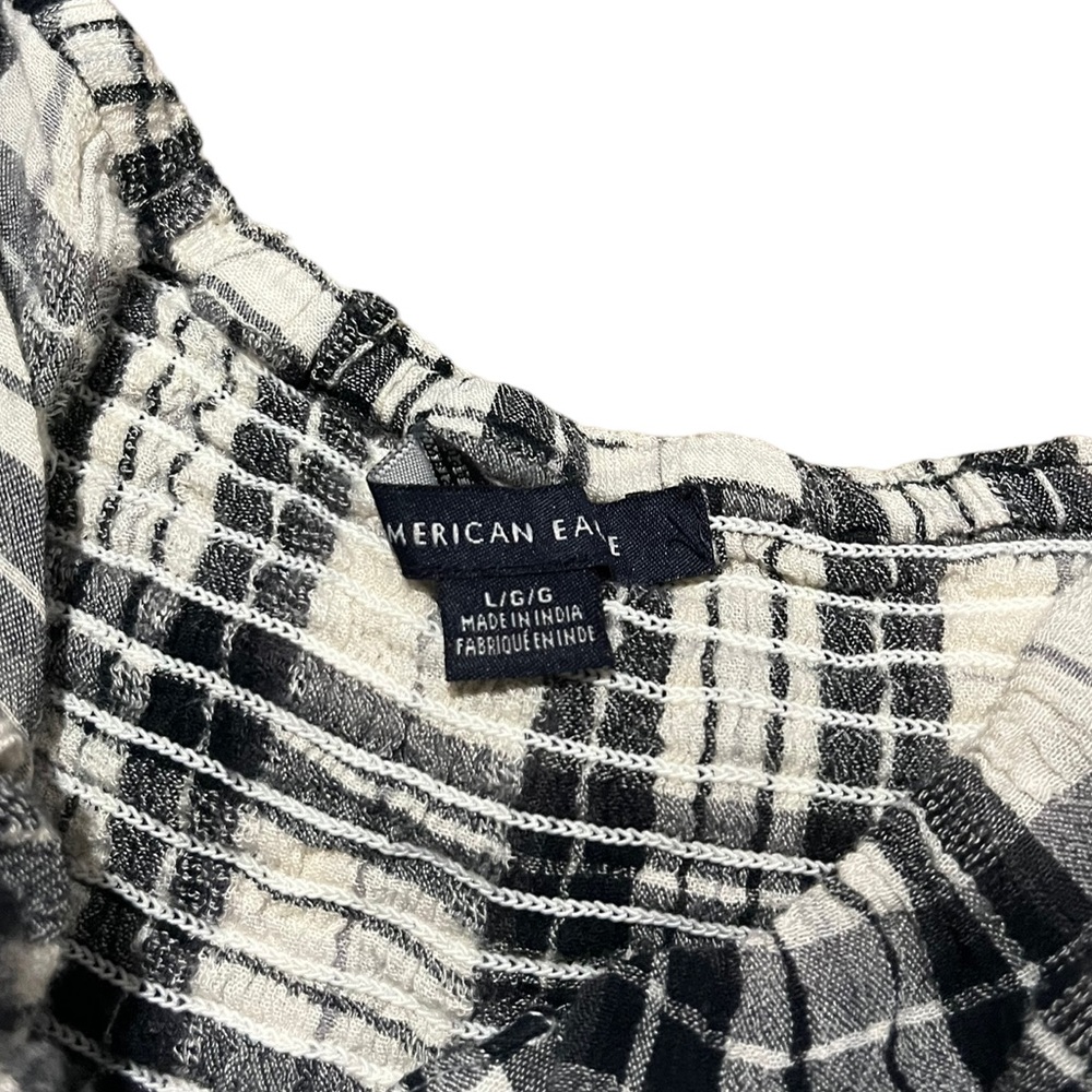 American Eagle Plaid Ruffle Button Up Crop Top | Women's L - Picture 3 of 5